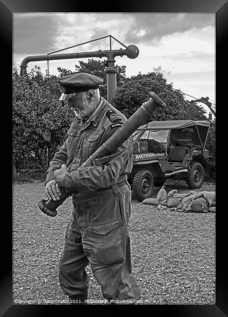Captain from WW2 Carrying a Bazooka  Framed Print by GJS Photography Artist
