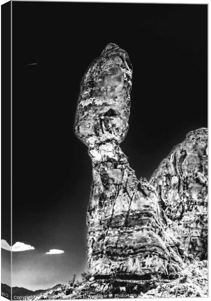 BLack White Balanced Rock Arches National Park Moab Utah  Canvas Print by William Perry