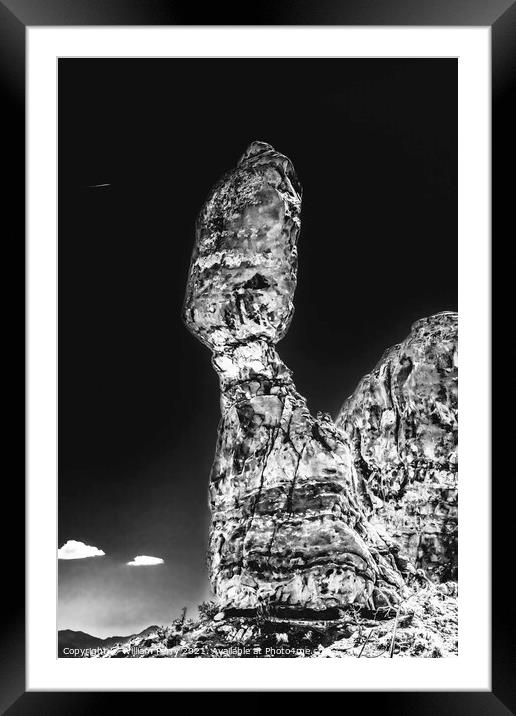 BLack White Balanced Rock Arches National Park Moab Utah  Framed Mounted Print by William Perry
