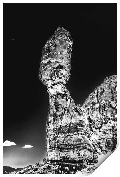 BLack White Balanced Rock Arches National Park Moab Utah  Print by William Perry
