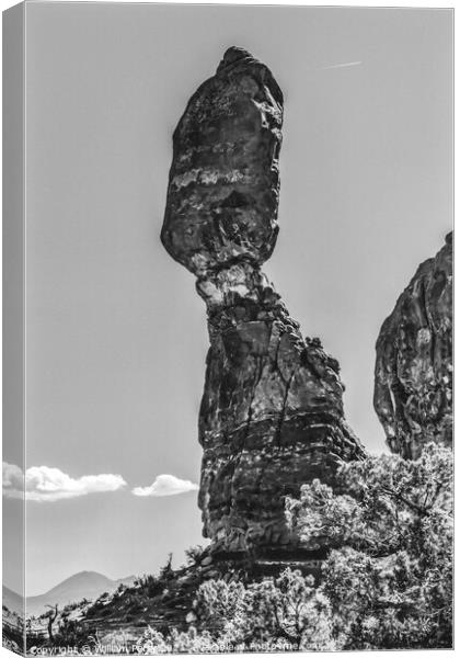 Black White Balanced Rock Arches National Park Moab Utah  Canvas Print by William Perry