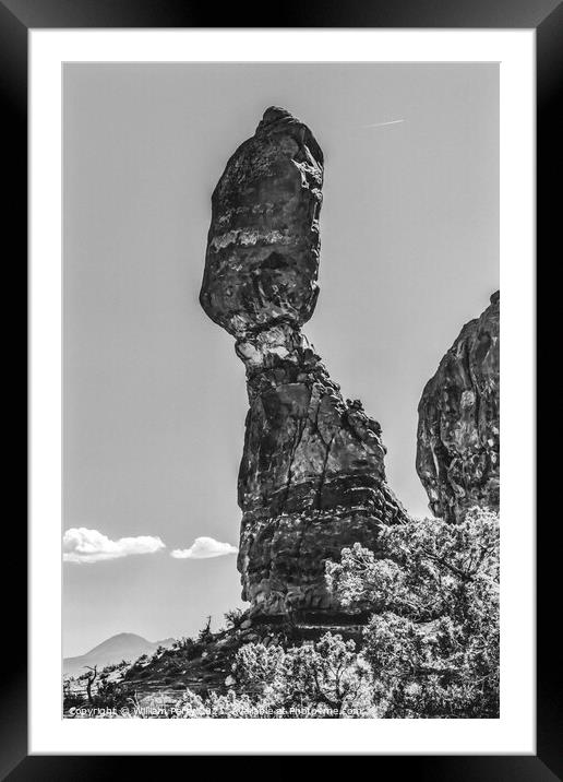 Black White Balanced Rock Arches National Park Moab Utah  Framed Mounted Print by William Perry