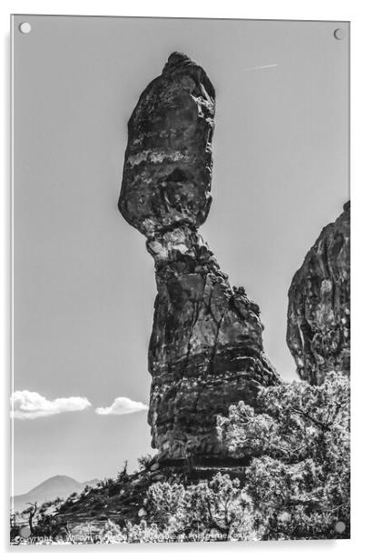 Black White Balanced Rock Arches National Park Moab Utah  Acrylic by William Perry