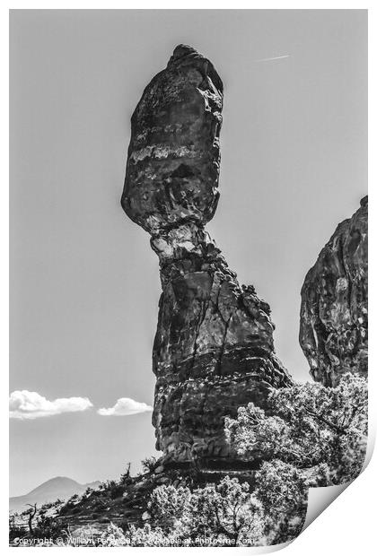 Black White Balanced Rock Arches National Park Moab Utah  Print by William Perry