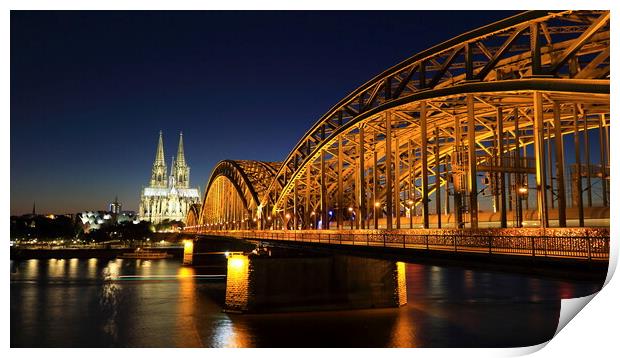 Cologne Cathedral ,the Hohenzollern bridge and the Rhine River Germany Print by Wilfried Strang