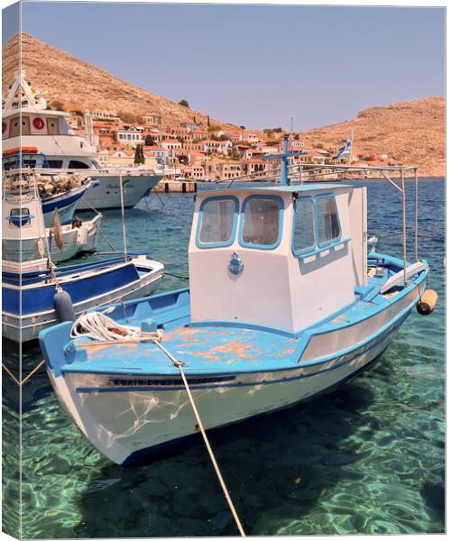 Halki Greek Island Small Boat Canvas Print by Antony McAulay