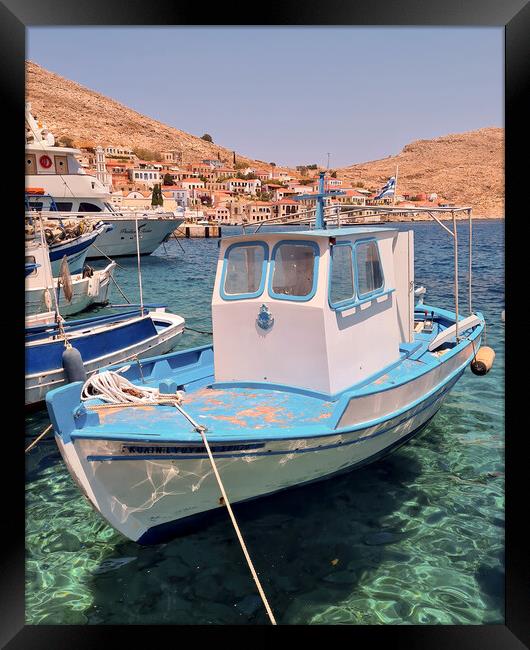 Halki Greek Island Small Boat Framed Print by Antony McAulay