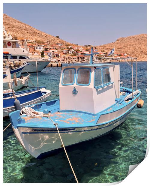 Halki Greek Island Small Boat Print by Antony McAulay
