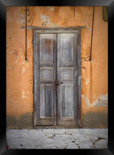 Halki Greek Island Weathered Door Framed Print by Antony McAulay