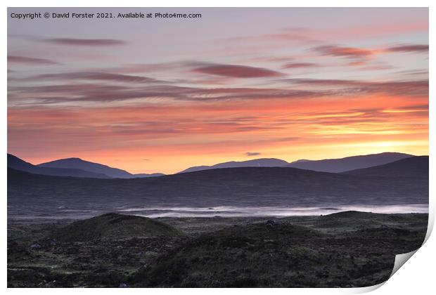 Colourful Dawn Light and Mist on Rannoch Moor, Scotland, UK Print by David Forster