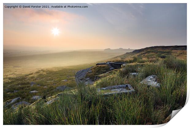 Beautiful Misty  Sunrise, North Pennines, Teesdale, UK Print by David Forster