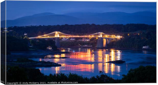 Menai Suspension Bridge at Night Canvas Print by Andy McGarry