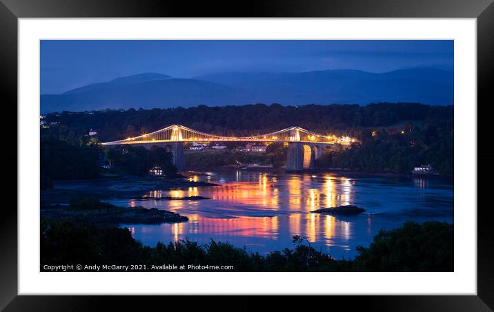 Menai Suspension Bridge at Night Framed Mounted Print by Andy McGarry