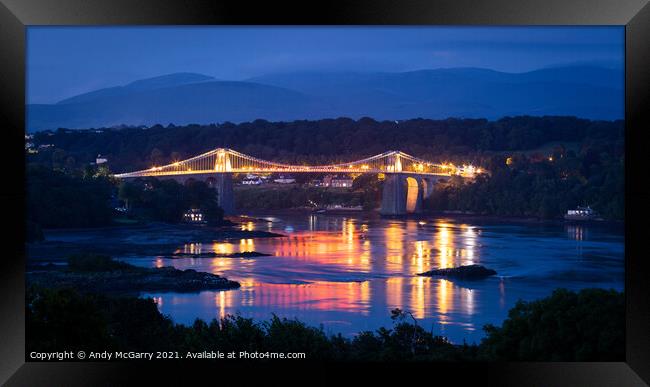 Menai Suspension Bridge at Night Framed Print by Andy McGarry