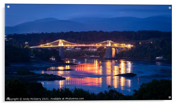 Menai Suspension Bridge at Night Acrylic by Andy McGarry