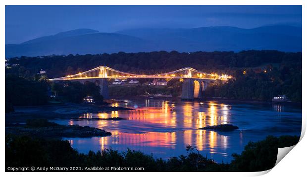 Menai Suspension Bridge at Night Print by Andy McGarry