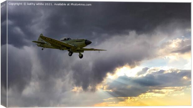 Spitfire, flying into the light Canvas Print by kathy white