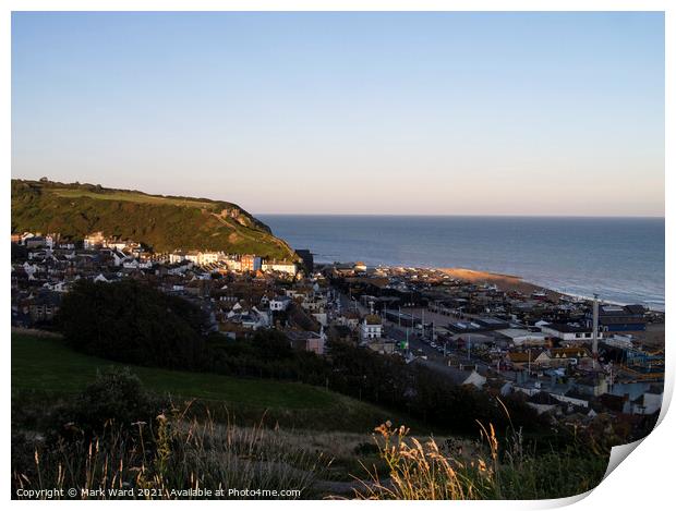 Hastings Seafront and Old Town as the Sun goes down. Print by Mark Ward