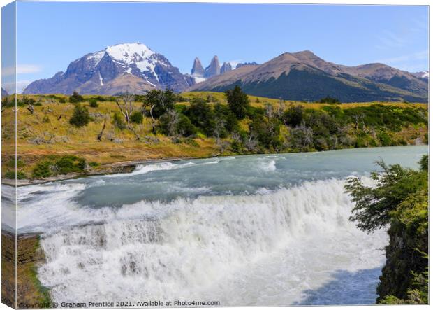 Torres Del Paine Waterfall on Rio Paine Canvas Print by Graham Prentice