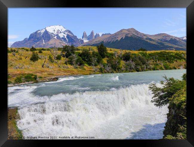 Torres Del Paine Waterfall on Rio Paine Framed Print by Graham Prentice