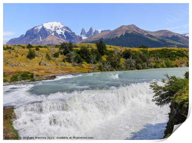 Torres Del Paine Waterfall on Rio Paine Print by Graham Prentice