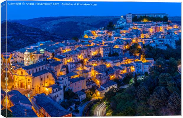 Ragusa lower town by night, Sicily Canvas Print by Angus McComiskey