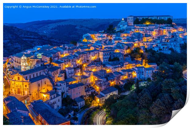 Ragusa lower town by night, Sicily Print by Angus McComiskey