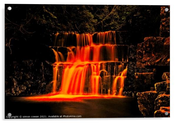 Waterfall of fire Acrylic by simon cowan