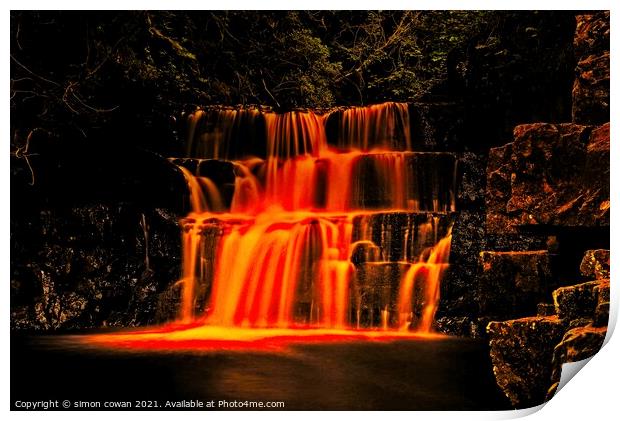 Waterfall of fire Print by simon cowan