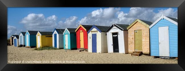 Southwold small Beach Huts Framed Print by Diana Mower