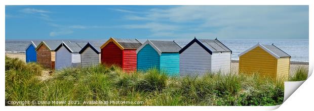 Southwold The first Beach Huts Print by Diana Mower