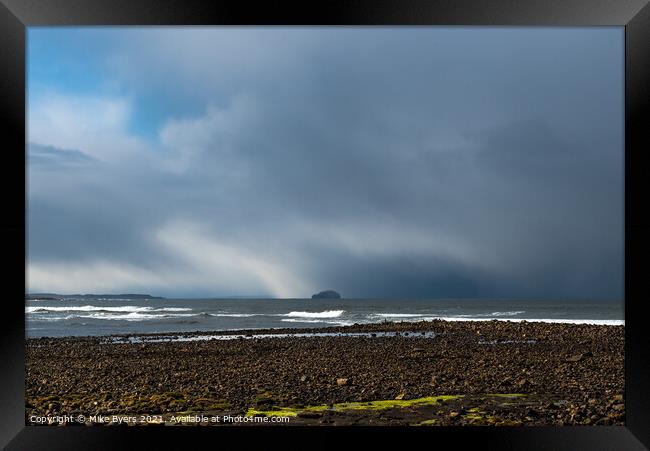 Storm over Bass Rock Framed Print by Mike Byers