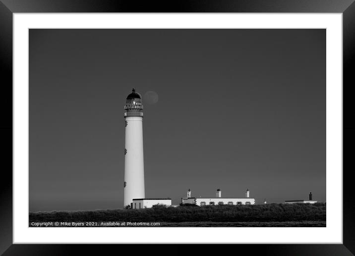 "Moonlit Monochrome: Barns Ness Lighthouse" Framed Mounted Print by Mike Byers