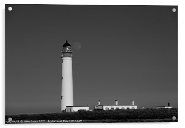 "Moonlit Monochrome: Barns Ness Lighthouse" Acrylic by Mike Byers