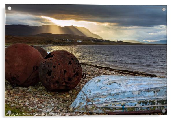 Badentarbet Beach Relics at  Sunrise , Coigach. Acrylic by Barbara Jones