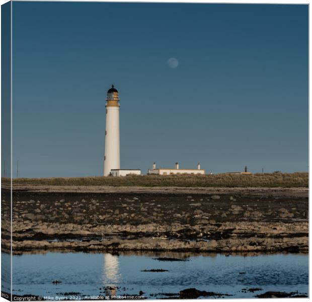 "Moonlit Serenade at Barns Ness Lighthouse" Canvas Print by Mike Byers