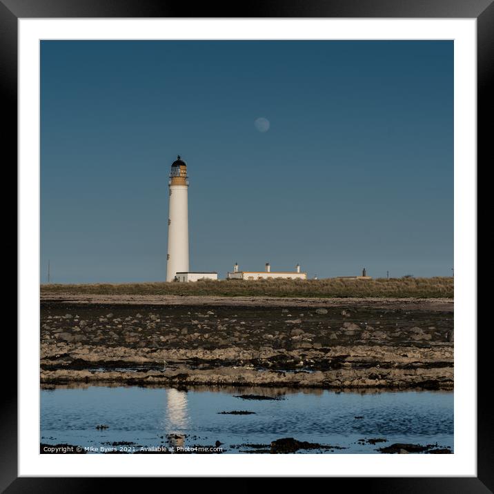 "Moonlit Serenade at Barns Ness Lighthouse" Framed Mounted Print by Mike Byers