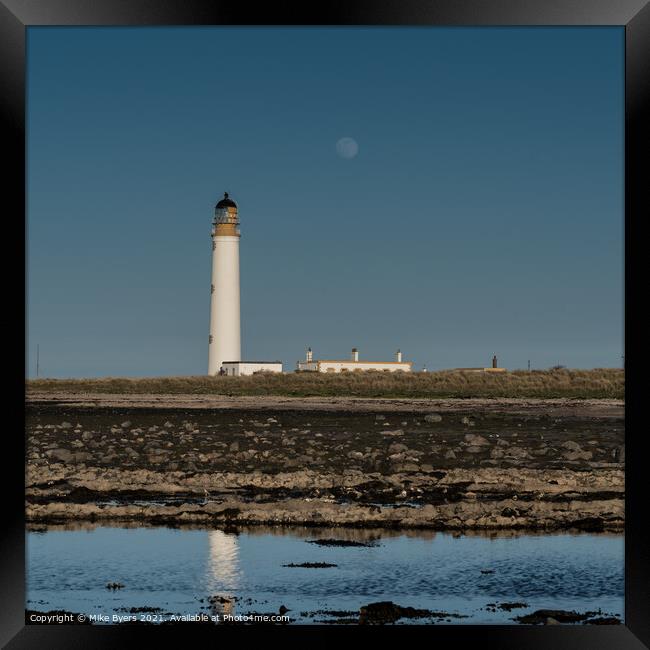 "Moonlit Serenade at Barns Ness Lighthouse" Framed Print by Mike Byers