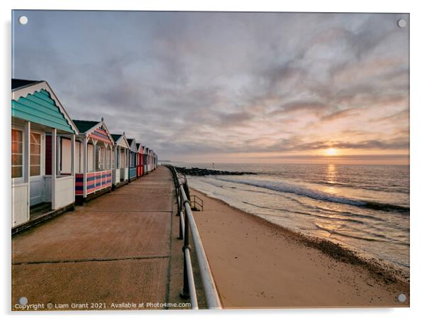 UK, Suffolk, Southwold, colourful beach huts and promenade at sunrise Acrylic by Liam Grant