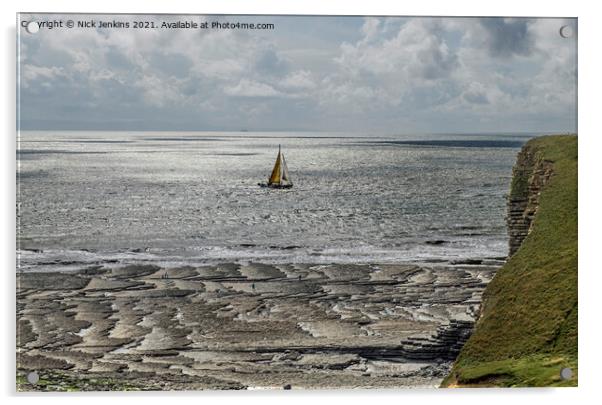 Yacht crossing infront of Nash Point Beach  Acrylic by Nick Jenkins