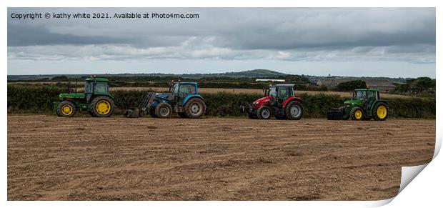 Tractors  in a Cornish field Print by kathy white