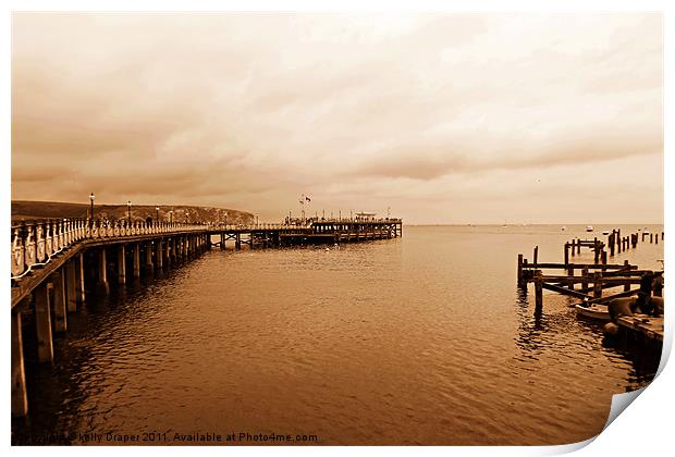 Swanage Old And New Pier Print by kelly Draper
