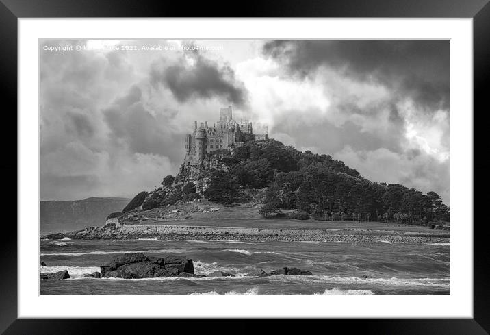 St Michaels mount Cornwall black and white Framed Mounted Print by kathy white