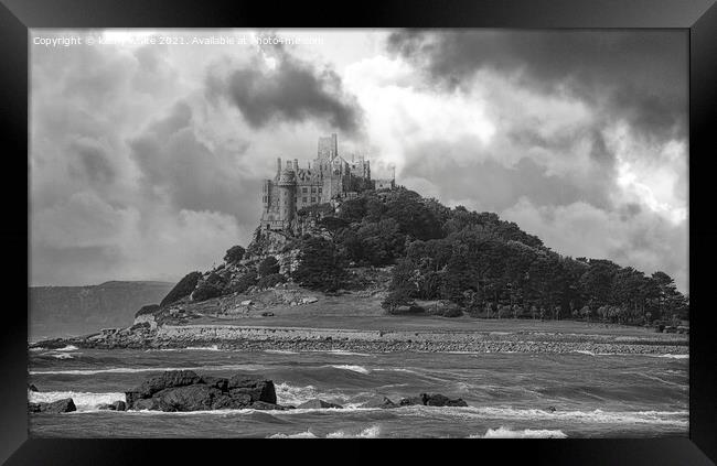 St Michaels mount Cornwall black and white Framed Print by kathy white