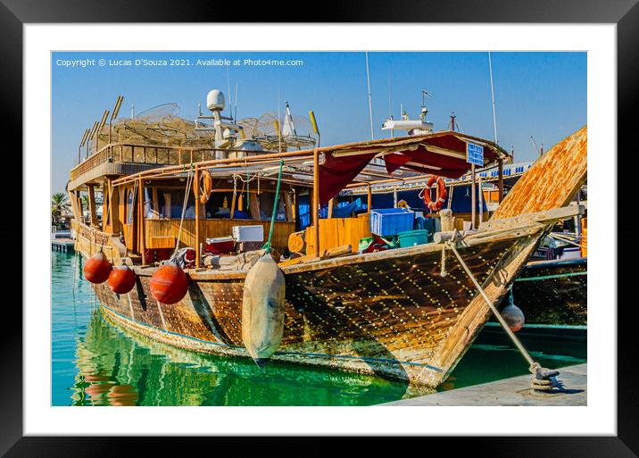 Traditional dhow at Doha corniche, Qatar Framed Mounted Print by Lucas D'Souza