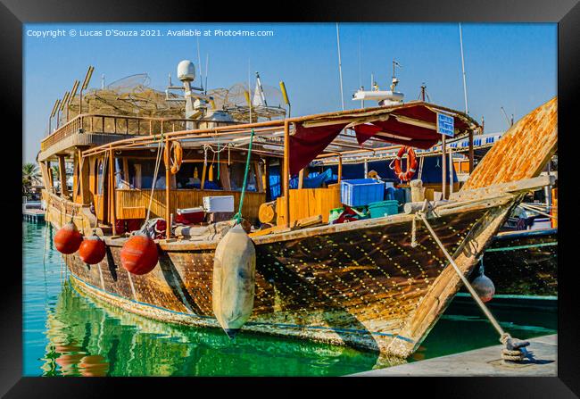 Traditional dhow at Doha corniche, Qatar Framed Print by Lucas D'Souza