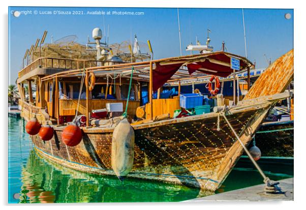 Traditional dhow at Doha corniche, Qatar Acrylic by Lucas D'Souza