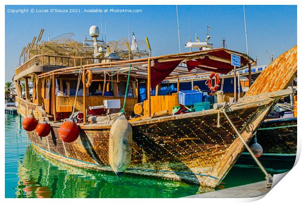 Traditional dhow at Doha corniche, Qatar Print by Lucas D'Souza