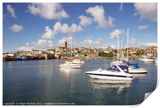 Serene view of Penzance harbour Print by Roger Mechan