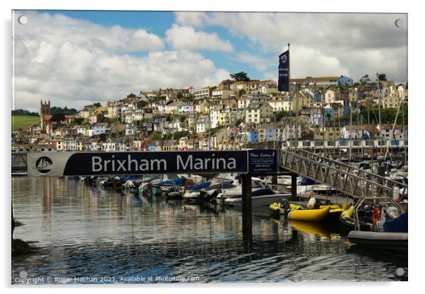 Colourful Brixham Harbour Acrylic by Roger Mechan